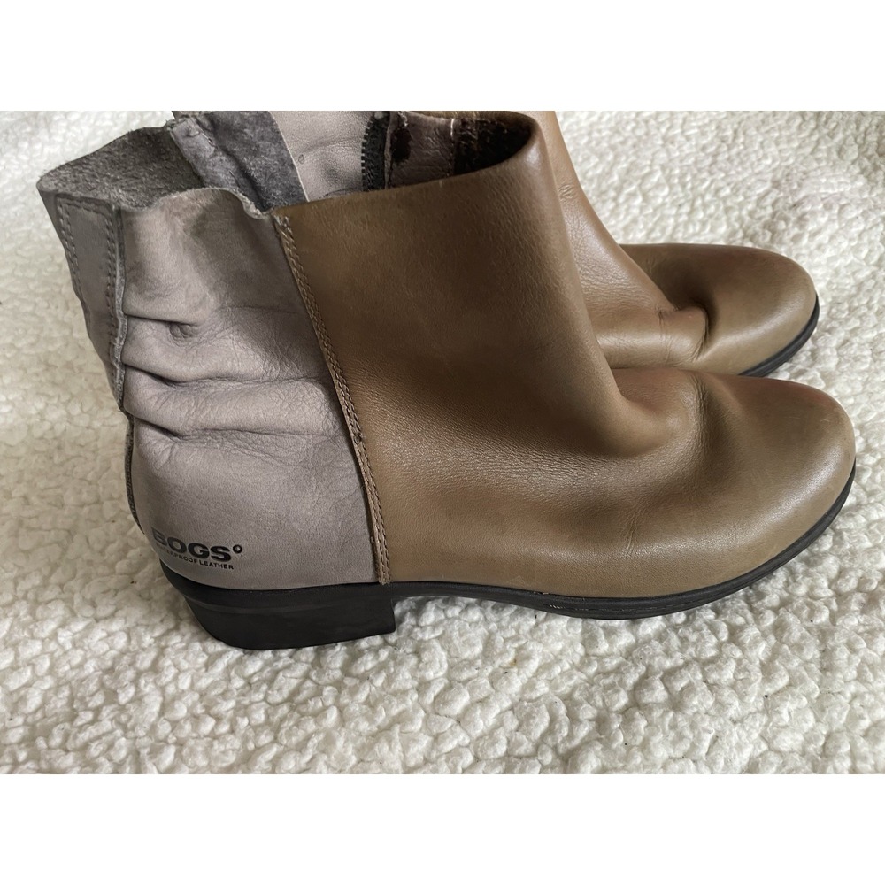 Bogs Carly Low Brown Leather Waterproof Zip Up Ankle Boot Booties Womens 10
